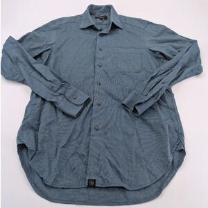 Allen Edmonds Mens M Button Up Shirt Long Sleeve Blue Green Micro Pattern Pocket